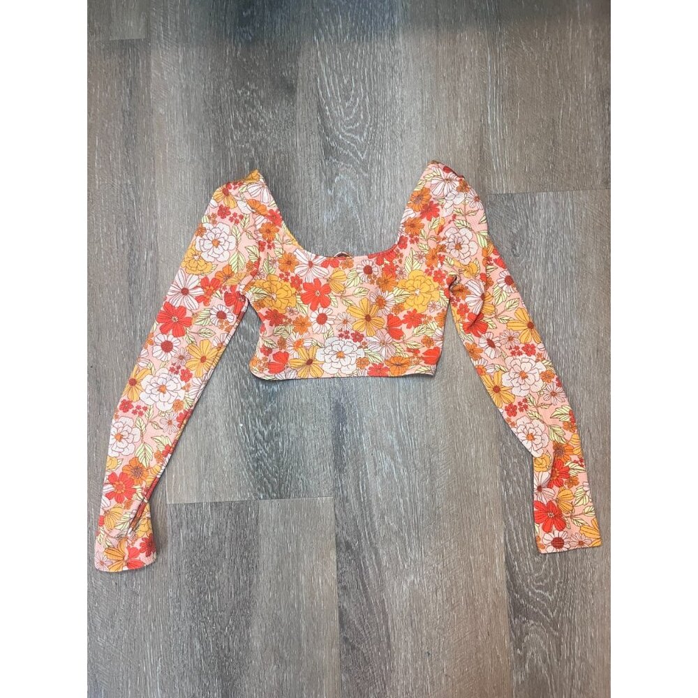 Flower long sleeve crop womens xs cross back